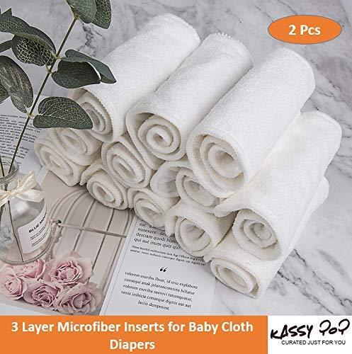 KASSY POP Soft Cloth Baby Diaper Liner, 3 Layer Highly Absorbent Microfiber Inserts Pads, 2 Pieces