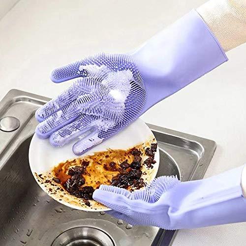 Multi-use Latex Free Silicon Scrubber Gloves for Dishwashing, Pet