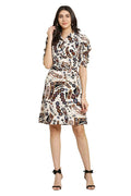 PINK SQUARE Women's Printed Knee Length Dress, Ideal for Summer and Spring Casual Look