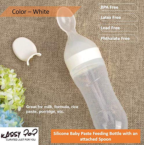 Kassy Pop Silicone Squeeze Baby Feeding Spoon - Ideal for Milk and Semi-Solid Foods Like Rice Paste, Soup, Baby Food Dispensing Spoon with Dust Cover, Excellent Baby Care Item (90 ml)
