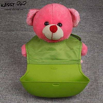 Waterproof Silicone Roll-up Baby Feeding Bibs with Crumb Catcher, Food Catching Pocket, Washable, Food Grade, BPA Free, Adjustable Neck Loop, Green