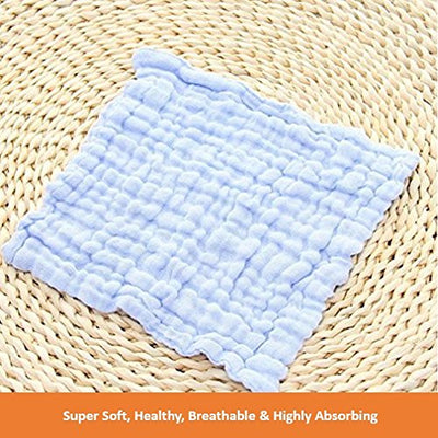 Premium Blue Baby Muslin Towels cum Square Wipes – Muslin Baby Washcloths, Premium Reusable Wipes, Cotton Muslin Squares, Super Absorbent, Extra soft to Baby Delicate Skin, 10x10 inches, Pack Of 5 (0-18 Months)