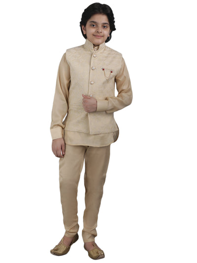 SQUARE Boys' Cotton Linen Kurta Pyjama Set with Digital Print Elephant Design Waist Jacket