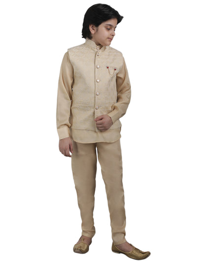 SQUARE Boys' Cotton Linen Kurta Pyjama Set with Digital Print Elephant Design Waist Jacket