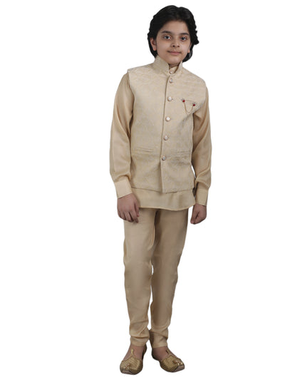 SQUARE Boys' Cotton Linen Kurta Pyjama Set with Digital Print Elephant Design Waist Jacket