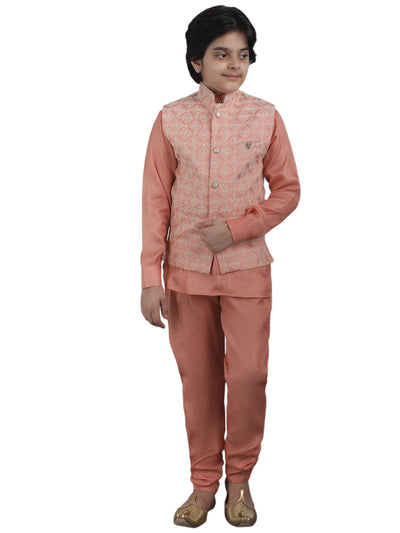 SQUARE Boys' Cotton Linen Kurta Pyjama Set with Digital Print Elephant Design Waist Jacket