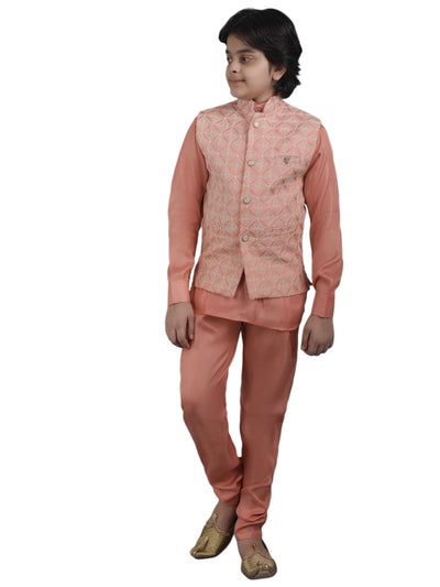 SQUARE Boys' Cotton Linen Kurta Pyjama Set with Digital Print Elephant Design Waist Jacket