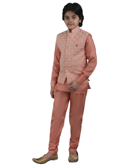 SQUARE Boys' Cotton Linen Kurta Pyjama Set with Digital Print Elephant Design Waist Jacket