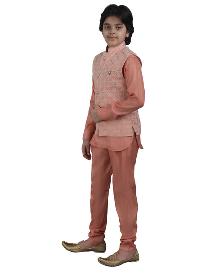 SQUARE Boys' Cotton Linen Kurta Pyjama Set with Digital Print Elephant Design Waist Jacket