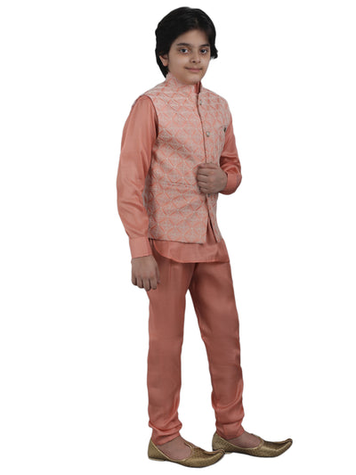 SQUARE Boys' Cotton Linen Kurta Pyjama Set with Digital Print Elephant Design Waist Jacket