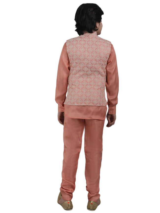 SQUARE Boys' Cotton Linen Kurta Pyjama Set with Digital Print Elephant Design Waist Jacket
