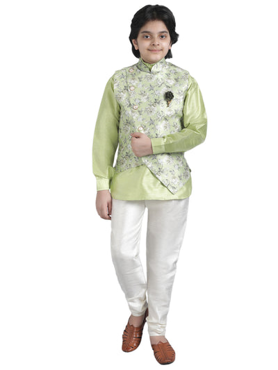 SQUARE Boys' Cotton Linen Kurta Pyjama Set with Digital Print Elephant Design Waist Jacket