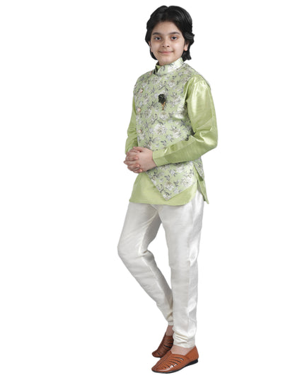 SQUARE Boys' Cotton Linen Kurta Pyjama Set with Digital Print Elephant Design Waist Jacket