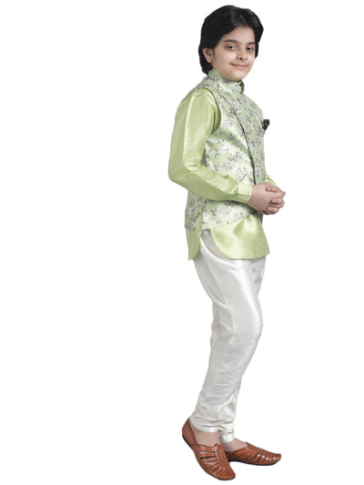 SQUARE Boys' Cotton Linen Kurta Pyjama Set with Digital Print Elephant Design Waist Jacket