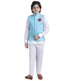 SQUARE Boys' Cotton Linen Kurta Pyjama Set with Digital Print Design Waist Jacket