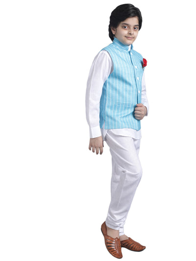 SQUARE Boys' Cotton Linen Kurta Pyjama Set with Digital Print Design Waist Jacket