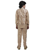 SQUARE Boys' Cotton Linen Kurta Pyjama Set with Digital Print Golden Waist Jacket