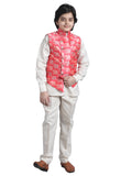 SQUARE Boys' Cotton Linen Kurta Pyjama Set with Digital Print Elephant Design Waist Jacket